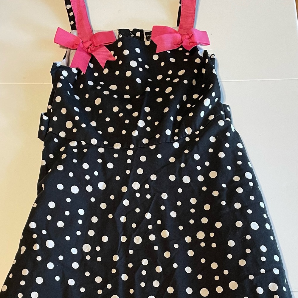 3/$18 Blue & White Polka Dot Dress w/ pink straps & bows Girls 8 Specialty Girl